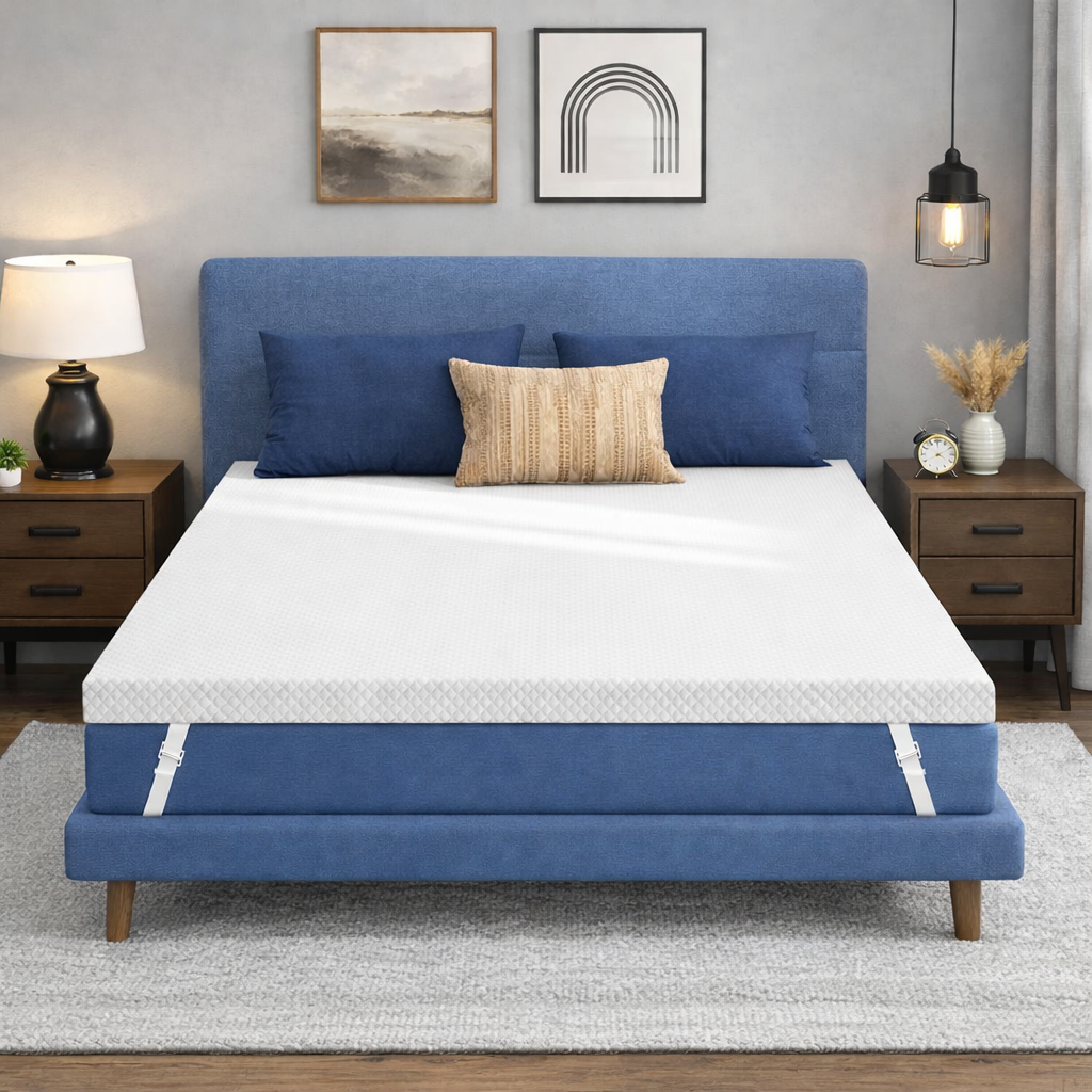 Rexal Home Reversible 5 cm Gel-Infused Memory Foam Mattress Topper – Cooling Pressure Relief, Medium-Soft Comfort, Washable Knitted Cover